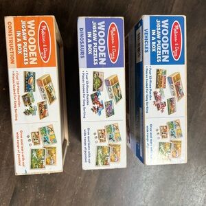 Melissa & Doug Wooden Jigsaw Puzzles - Construction, Dinosaurs, Vehicles